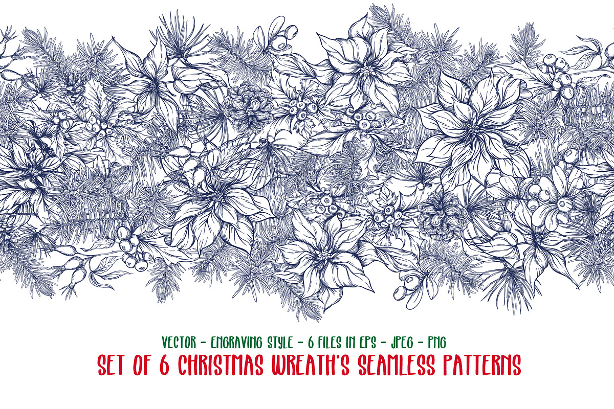 Christmas Wreath Seamless Patterns in Patterns - product preview 8