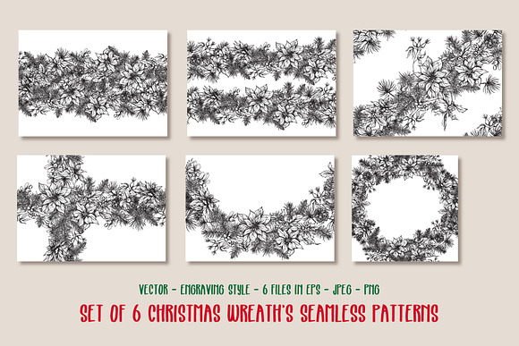 Christmas Wreath Seamless Patterns in Patterns - product preview 5