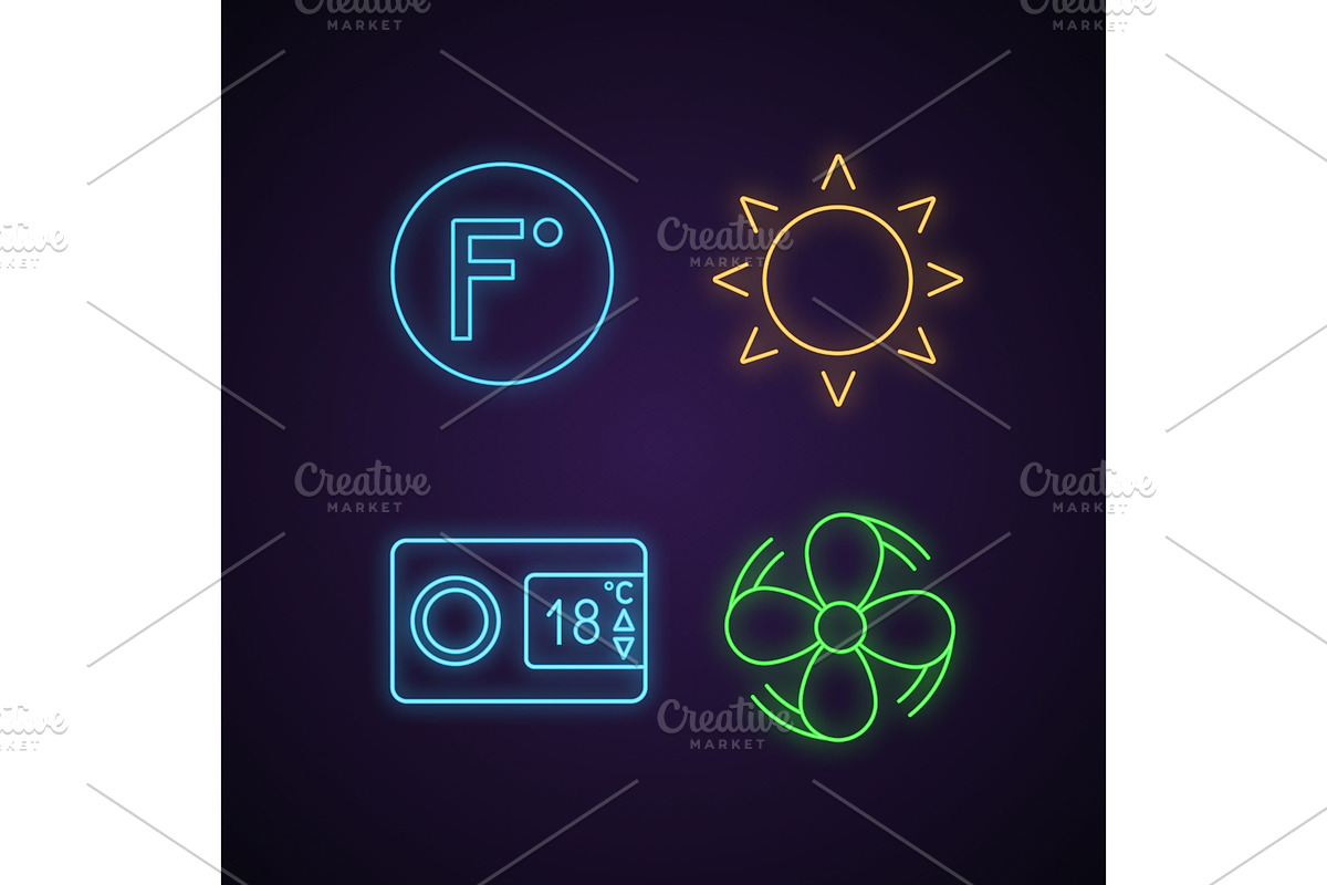 Air conditioning neon light icons in Icons - product preview 8