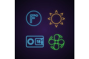 Air conditioning neon light icons