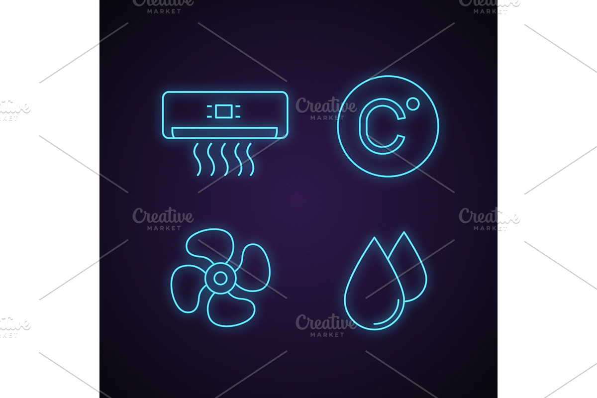 Air conditioning neon light icons in Icons - product preview 8