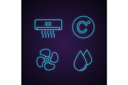 Air conditioning neon light icons