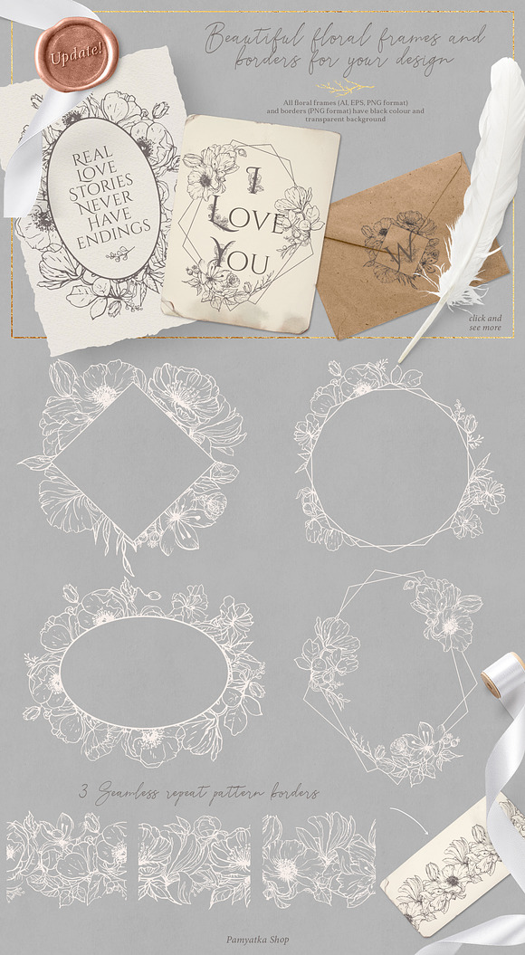 Flower outlines & patterns in Illustrations - product preview 3