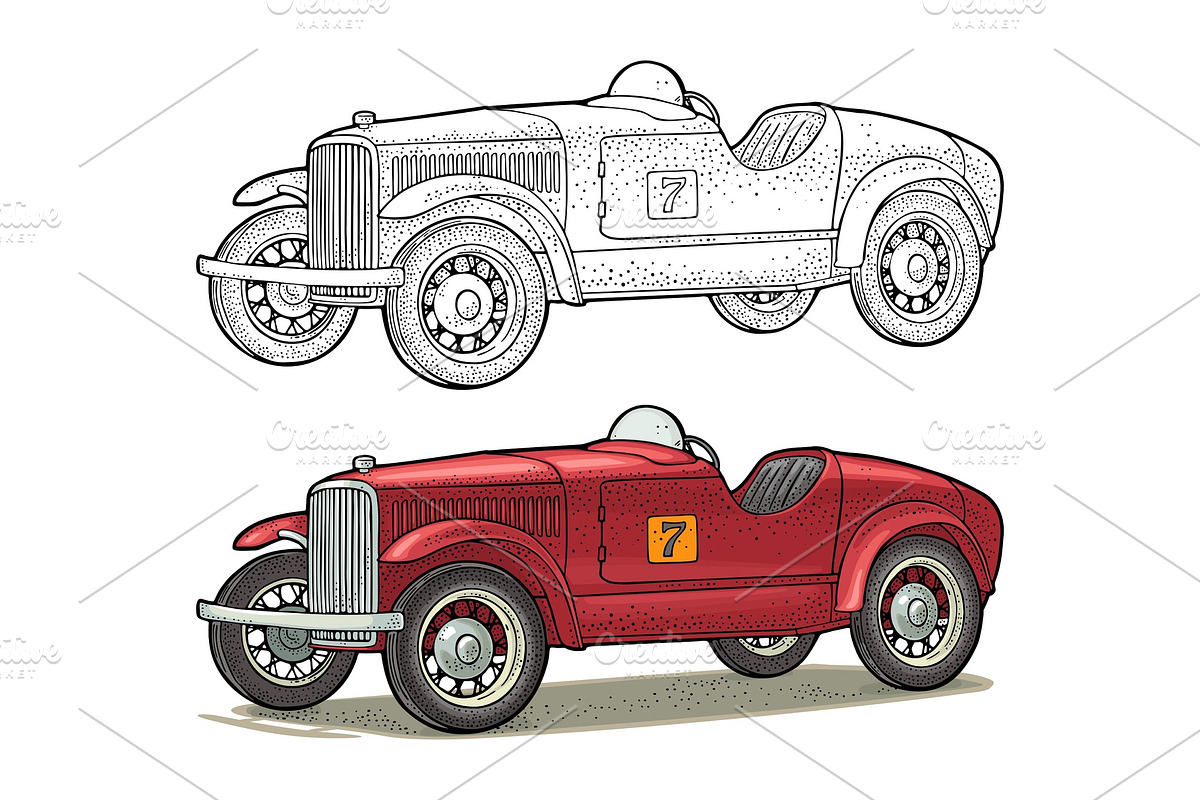 Retro car roadster. Side view in Illustrations - product preview 8