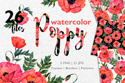 Red Poppy Watercolor PNG JPG