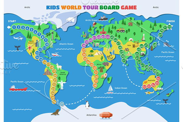 Board game vector world gaming map