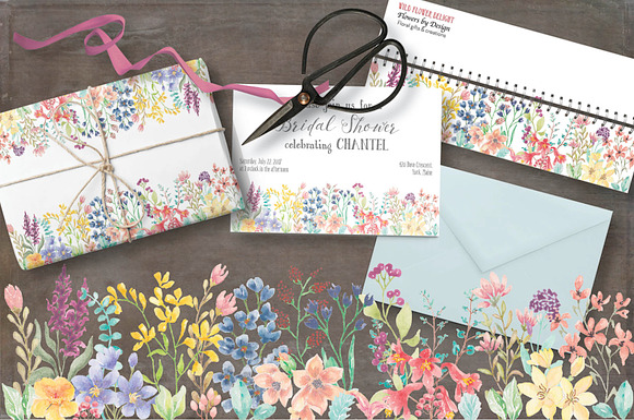 Wild flowers: border plus elements in Illustrations - product preview 1