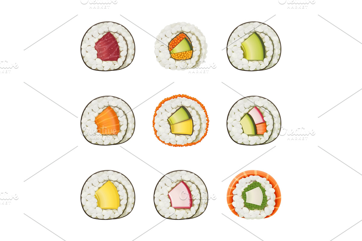 Set sushi rolls with various in Illustrations - product preview 8