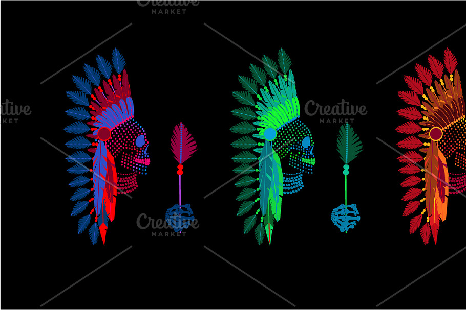 Skull icons wearing american indian  in Graphics - product preview 8