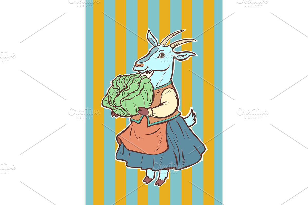 goat with cabbage. fairytale in Illustrations - product preview 8