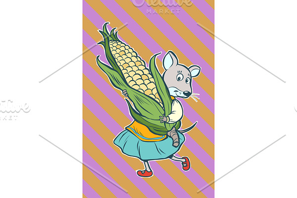 Mouse fantastic character with corn