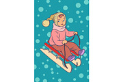 child on a sled. winter holiday