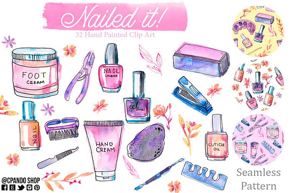Manicure clip art, seamless pattern in Patterns - product preview 2