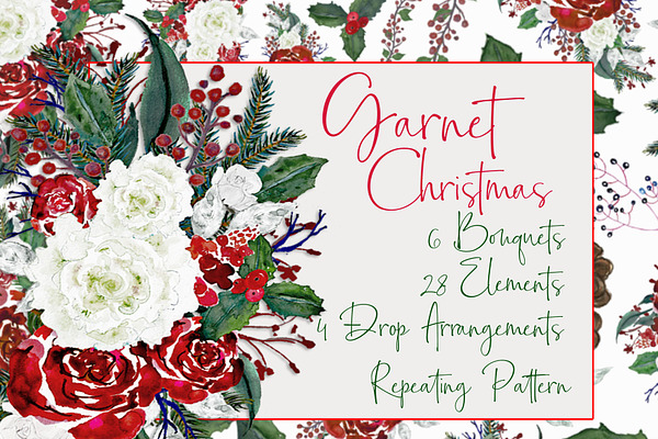 Christmas Floral Watercolor Clipart