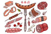 Meat food, sausage and steak