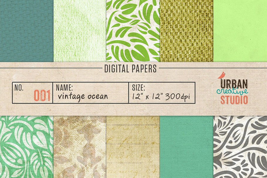 Vintage Ocean Digital Backgrounds in Patterns - product preview 8