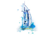 Dubai Burj Al Arab Watercolor 