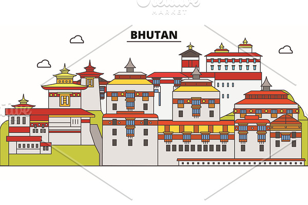 Bhutan line skyline vector