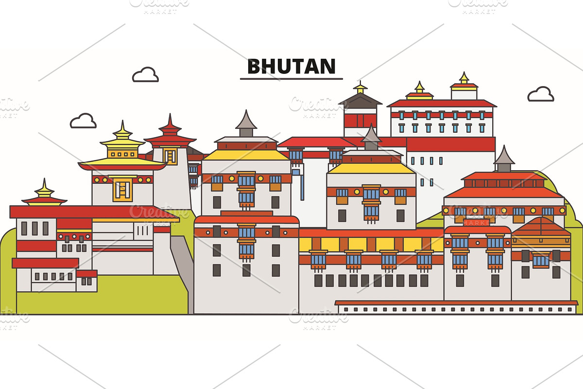 Bhutan line skyline vector in Illustrations - product preview 8