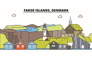Faroe Islands line skyline vector