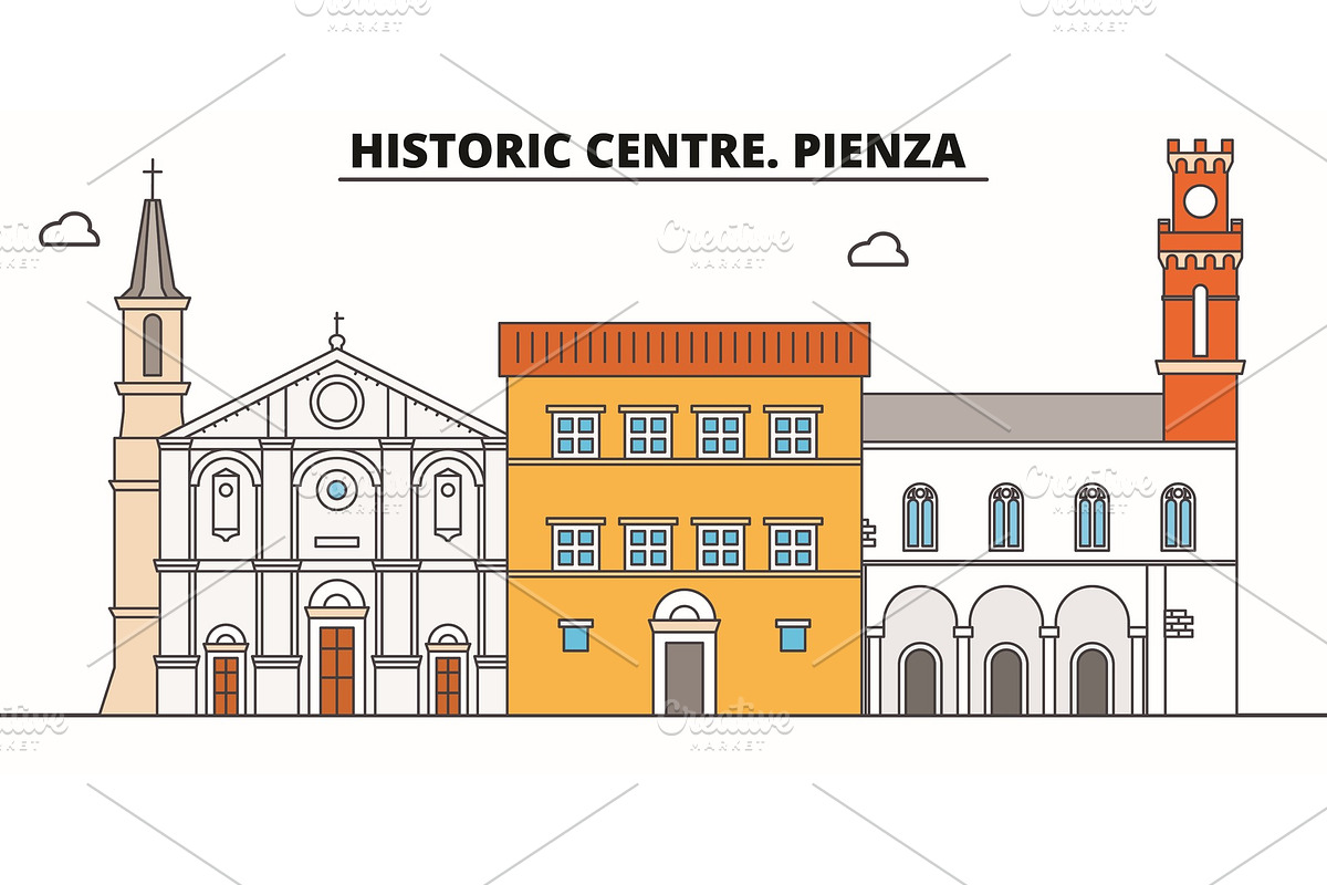 Historic Centre. Pienza  line trave in Illustrations - product preview 8