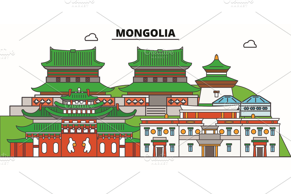 Mongolia line skyline vector in Illustrations - product preview 8