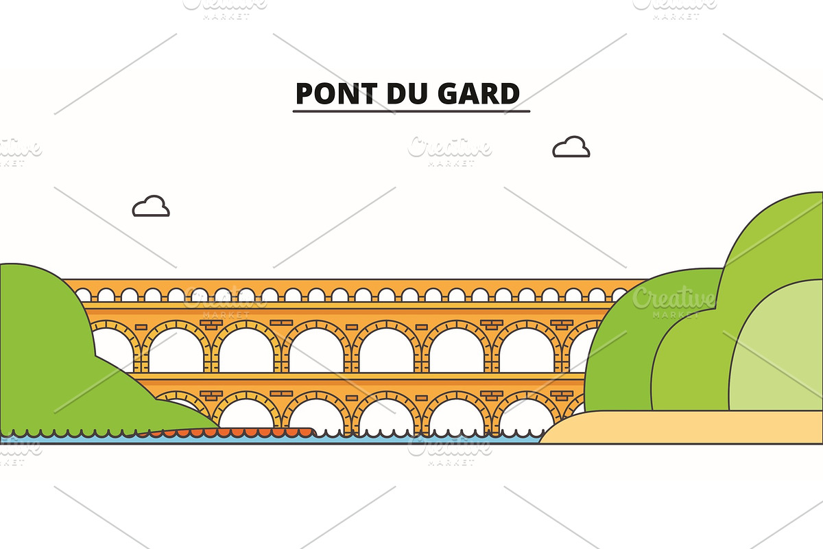 Pont Du Gard  line travel landmar in Illustrations - product preview 8