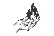 Fire in hand engraving vector