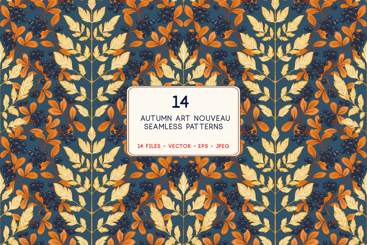 Art Nouveau Autumn Leaves Pattern  in Patterns - product preview 8