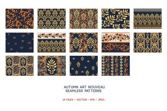 Art Nouveau Autumn Leaves Pattern  in Patterns - product preview 5