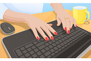 Woman Typing on Keyboard, Vector