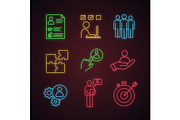 Business management neon icons set