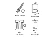 Heating linear icons set