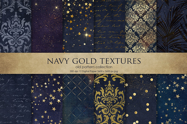 Gold Navy Vintage Watercolor Texture