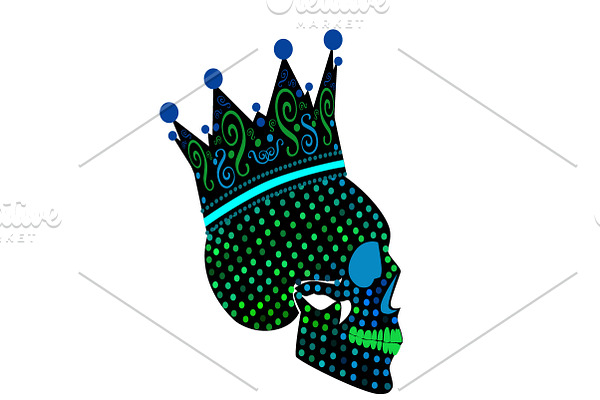 King Skull icon with crown, halftone