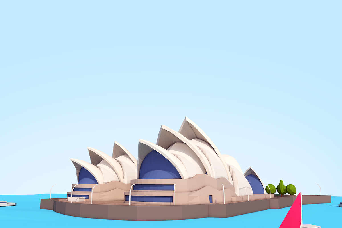 Cartoon Low Poly Sydney Opera House  in Urban - product preview 8