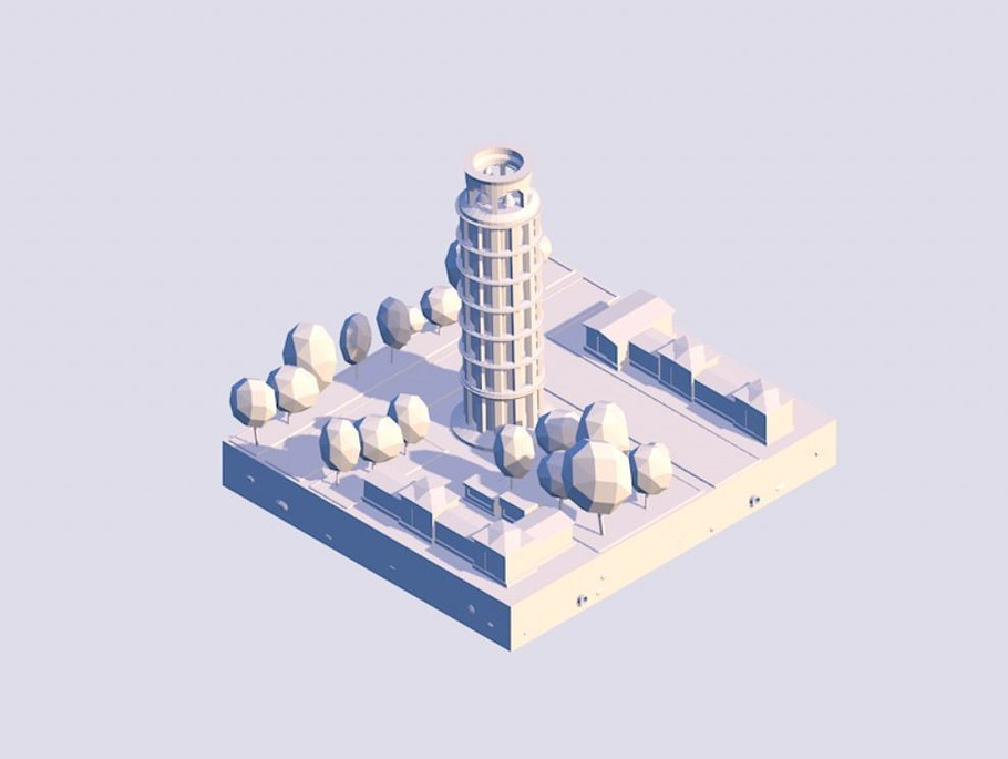 Cartoon Low Poly Pisa Tower Landmark in Architecture - product preview 1
