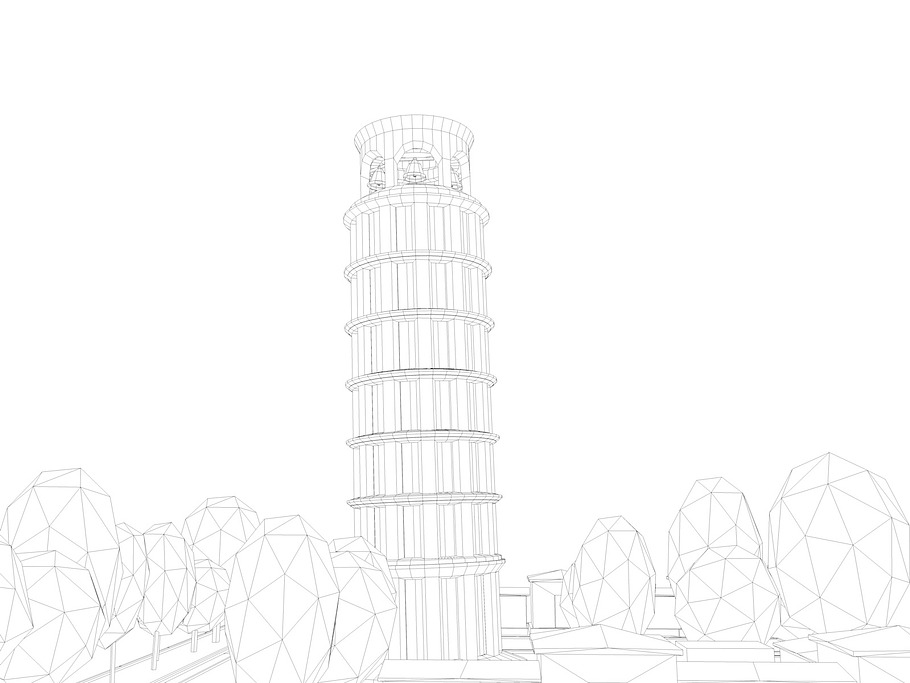 Cartoon Low Poly Pisa Tower Landmark in Architecture - product preview 3