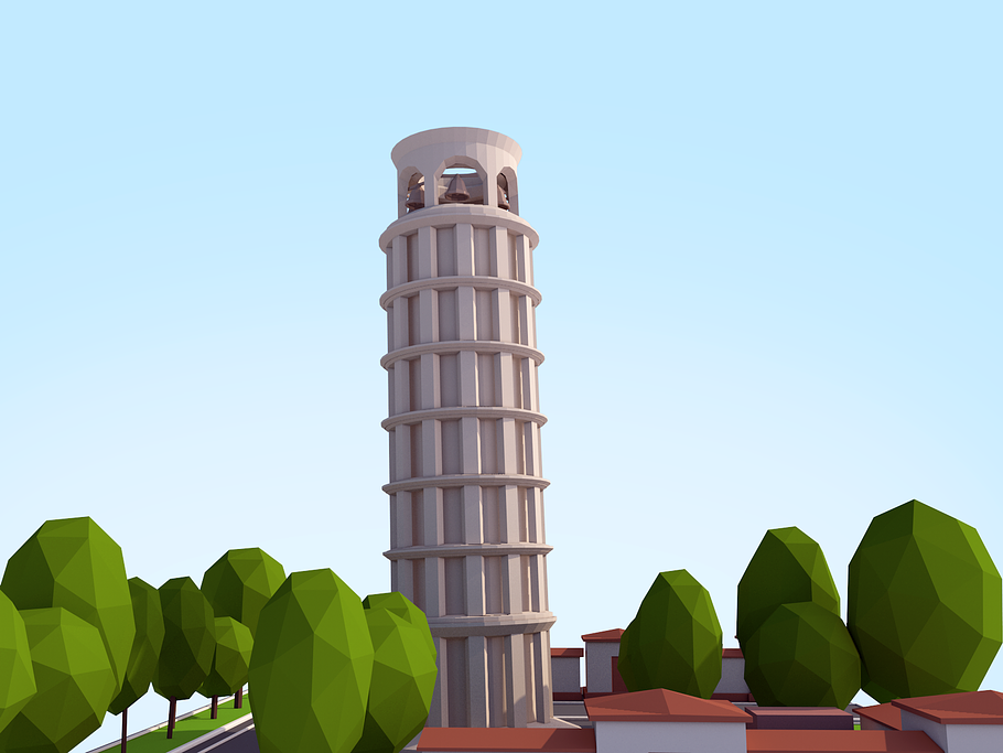 Cartoon Low Poly Pisa Tower Landmark in Architecture - product preview 4