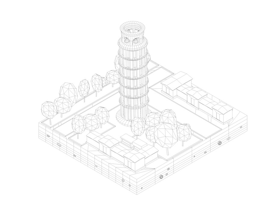 Cartoon Low Poly Pisa Tower Landmark in Architecture - product preview 5