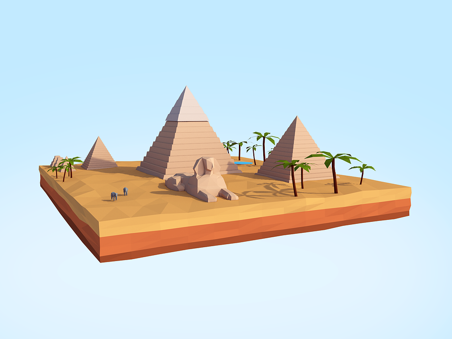Cartoon Low Poly Egipt Piramids  in Architecture - product preview 1