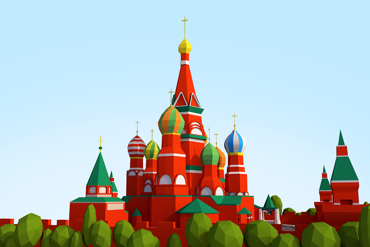 Cartoon Lowpoly Kremlin Landmark in Architecture - product preview 8