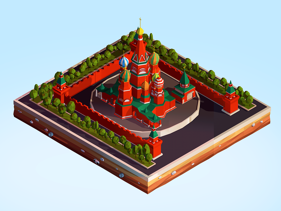 Cartoon Lowpoly Kremlin Landmark in Architecture - product preview 2