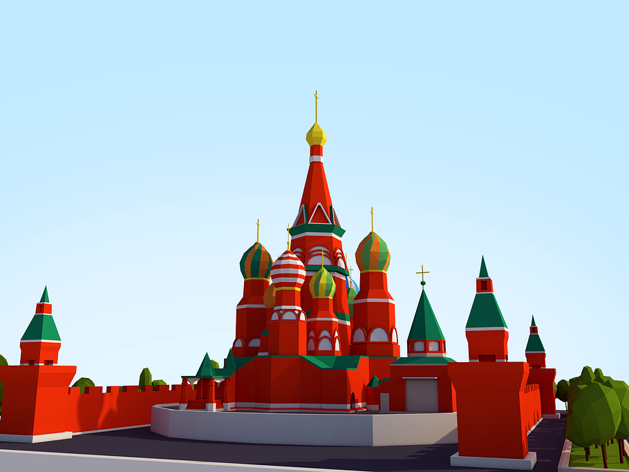 Cartoon Lowpoly Kremlin Landmark in Architecture - product preview 3