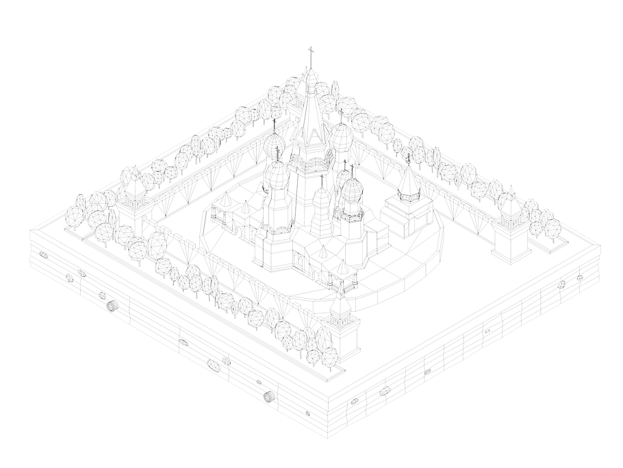 Cartoon Lowpoly Kremlin Landmark in Architecture - product preview 4