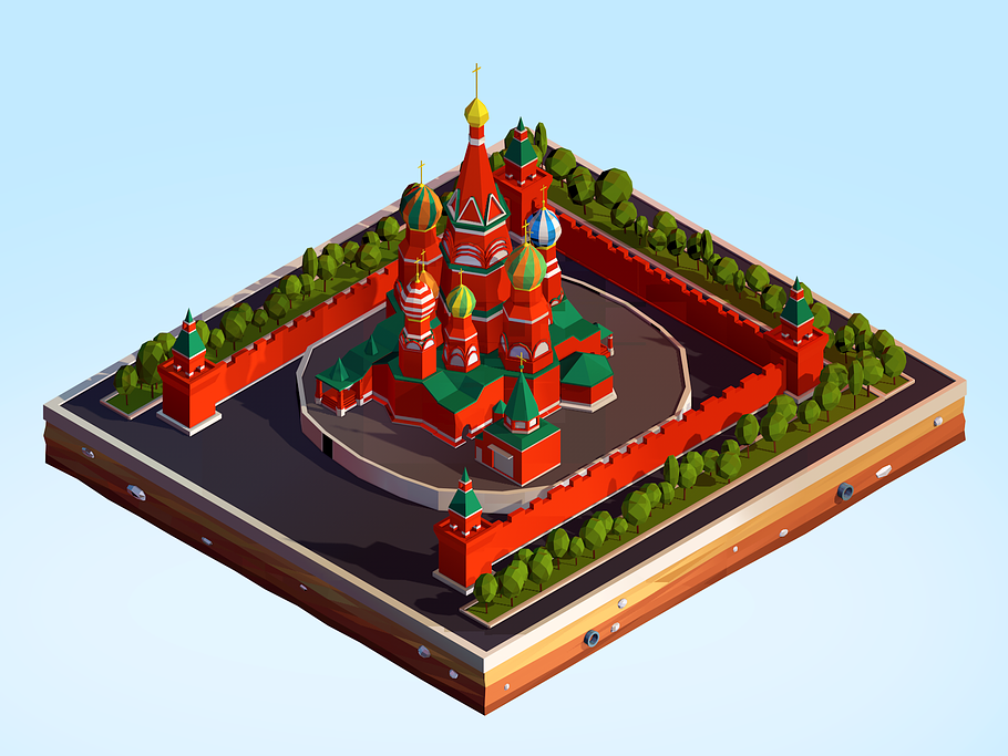 Cartoon Lowpoly Kremlin Landmark in Architecture - product preview 5