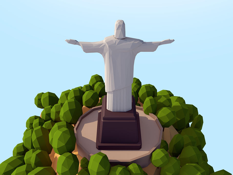 Cartoon Low Poly Christ Redeemer  in Architecture - product preview 1