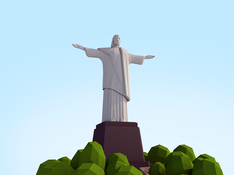 Cartoon Low Poly Christ Redeemer  in Architecture - product preview 3