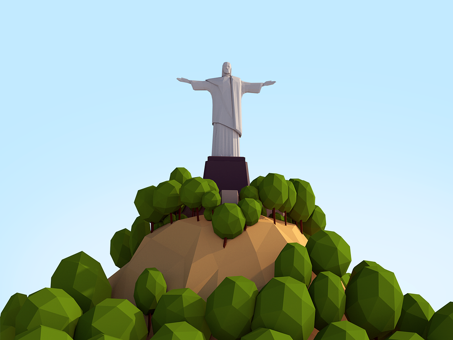 Cartoon Low Poly Christ Redeemer  in Architecture - product preview 4