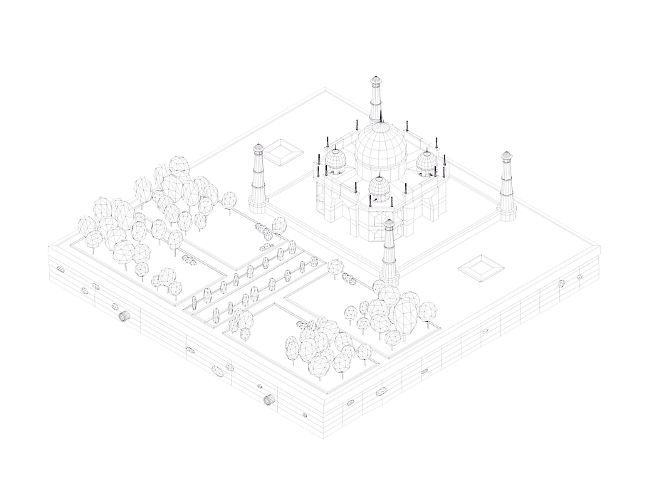 Cartoon Low Poly Taj Mahal Landmark in Urban - product preview 4